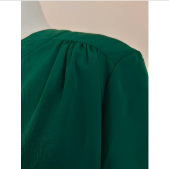 M/L Emerald Green Deadstock Koret Embroidered Neckline Silky Blouse - Picture 5 of 8